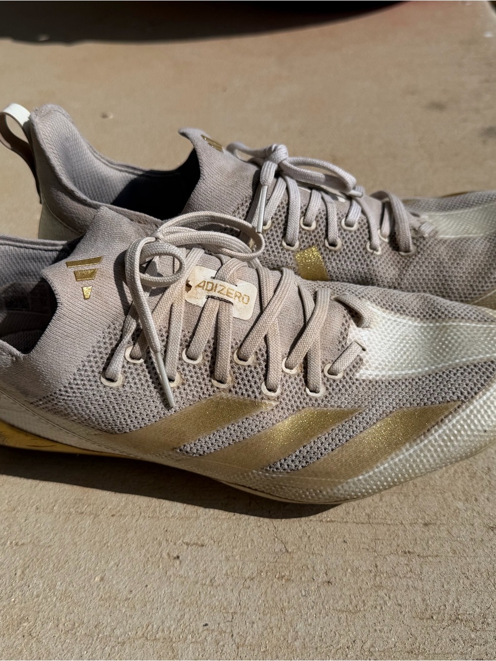 Adidas Adizero Ghost football cleats in white/gold metallic sz 12